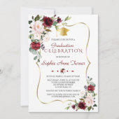 Waterverf Burgundy Blush Bloemige Afstudeerfeest Kaart (Voorkant)