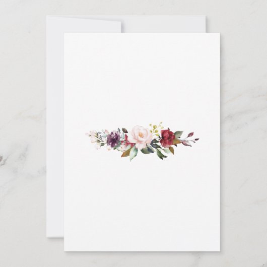 Waterverf Burgundy Blush Bloemige Afstudeerfeest Kaart (Achterkant)