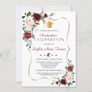 Waterverf Burgundy Blush Bloemige Afstudeerfeest Kaart