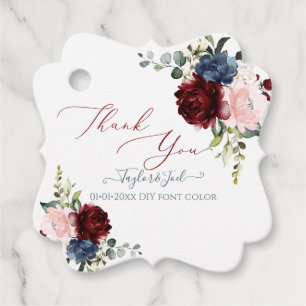 Waterverf Burgundy Blush Dusty Blue Flowers Bedankjes Labels
