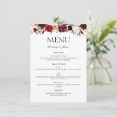 waterverf burgundy & blush floral bruiloft menu (Staand voorkant)