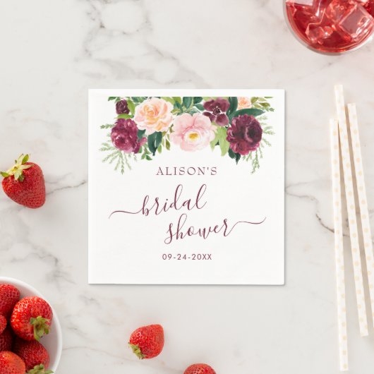 Waterverf Burgundy Blush Floral Vrijgezellenfeest Servet (Insitu)