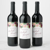 Waterverf Burgundy Blush Floral Vrijgezellenfeest Wijn Etiket (Flessen)