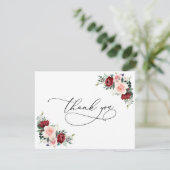 Waterverf Burgundy Blush Floral Wedding Bedankkaart (Staand voorkant)