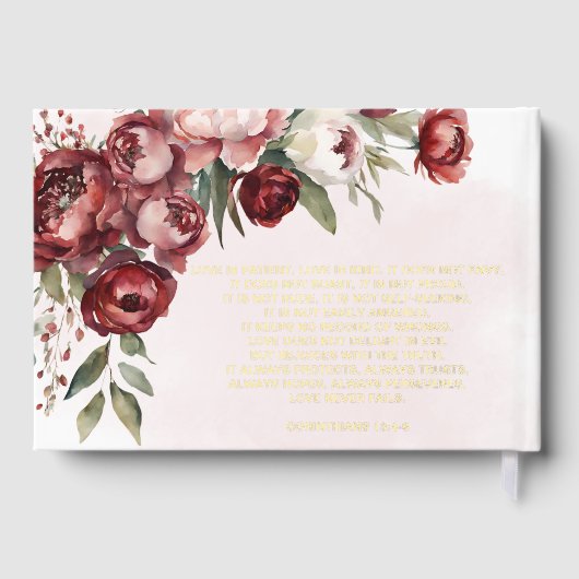 Waterverf Burgundy Blush Floral Wedding Gastenboek (Achterkant)