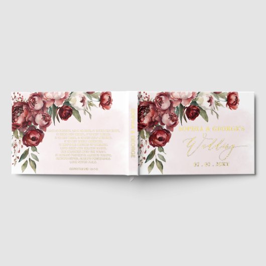 Waterverf Burgundy Blush Floral Wedding Gastenboek (Volledig)