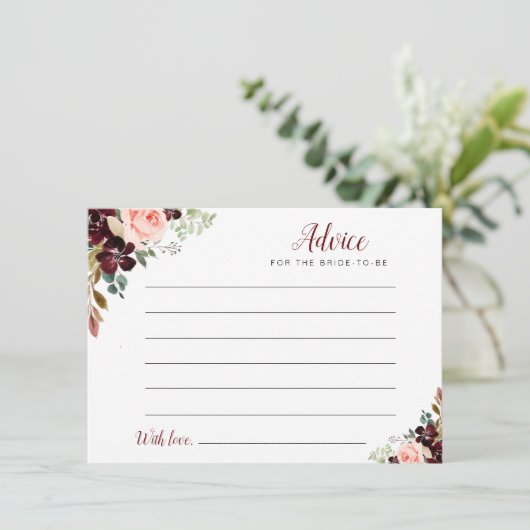 waterverf burgundy & blush florale adviezen advieskaart (Staand voorkant)