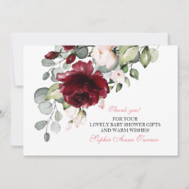 Waterverf Burgundy Blush Flowers Baby shower Bedankkaart