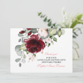 Waterverf Burgundy Blush Flowers Baby shower Bedankkaart (Staand voorkant)