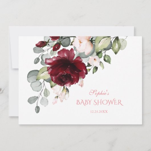 Waterverf Burgundy Blush Flowers Baby shower Bedankkaart (Achterkant)