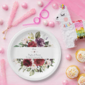 Waterverf Burgundy Blush Flowers Lijst Weddenschap Papieren Bordje (Feest)