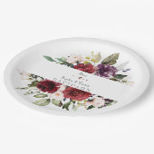 Waterverf Burgundy Blush Flowers Lijst Weddenschap Papieren Bordje (Gekanteld)
