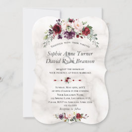 Waterverf Burgundy Blush Flowers Marble Wedding Kaart