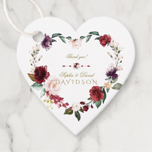 Waterverf Burgundy Blush Flowers Wreath Wedding Bedankjes Labels (Voorkant)