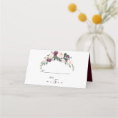 Waterverf Burgundy Blush Ivory Floral Wedding Plaatskaartje (Voorkant)