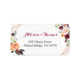 Waterverf Burgundy Blush Pink Floral Wedding Etiket