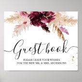 Waterverf Burgundy Blush Pink & Red Floral Poster (Voorkant)