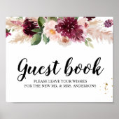 Waterverf Burgundy Blush Pink & Red Floral Poster (Voorkant)