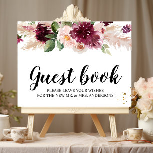 Waterverf Burgundy Blush Pink & Red Floral Poster