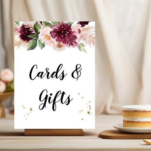 Waterverf Burgundy Blush Pink & Red Floral Poster