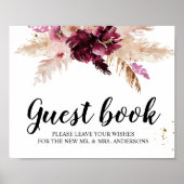 Waterverf Burgundy Blush Pink & Red Floral Poster (Voorkant)