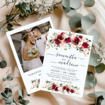 Waterverf Burgundy Blush Rozen Foto Bruiloft