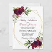 Waterverf Burgundy Boho Floral Gold Lijst Wedding Kaart (Voorkant)
