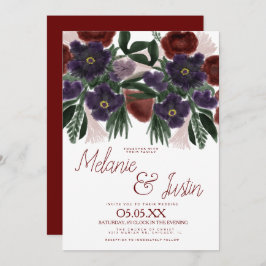 Waterverf Burgundy Bold Bouquet Floral Wedding Kaart