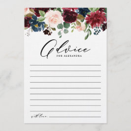 Waterverf Burgundy en Baby shower Navy Flowers Advieskaart