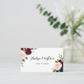 Waterverf Burgundy en Blue Floral Bouquet Visitekaartje (Staand voorkant)