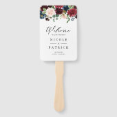 Waterverf Burgundy en Blue Flowers Wedding Handwaaier (Voorkant)
