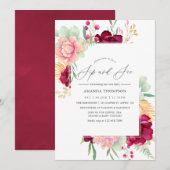 Waterverf Burgundy en Blush Floral Sip en Zie Kaart (Voorkant / Achterkant)