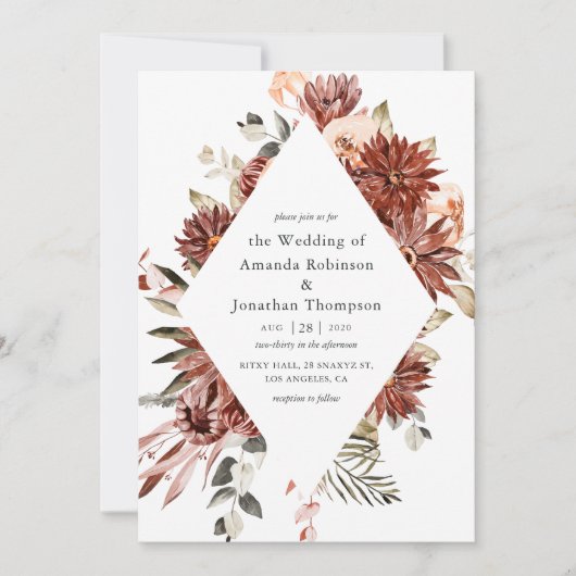 Waterverf Burgundy en Blush Floral Wedding Kaart (Voorkant)