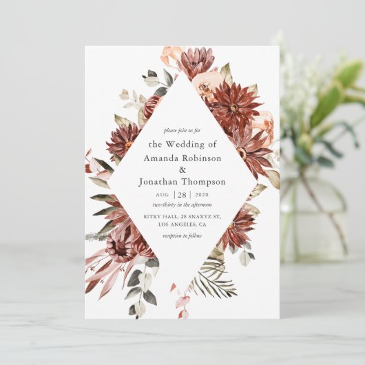 Waterverf Burgundy en Blush Floral Wedding Kaart (Staand voorkant)