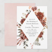 Waterverf Burgundy en Blush Floral Wedding Kaart (Voorkant / Achterkant)
