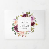 Waterverf Burgundy en Blush Florals Fall Wedding Drieluik Uitnodiging (Cover)