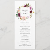 Waterverf Burgundy en Blush Herfst Floral Wedding Programmakaart (Voorkant)