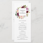 Waterverf Burgundy en Blush Herfst Floral Wedding Programmakaart (Voorkant / Achterkant)
