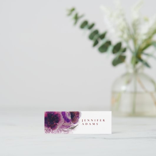 Waterverf Burgundy en Plum Floral Painting Mini Visitekaartje (Staand voorkant)