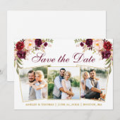 Waterverf Burgundy Floral 3 Foto Gold Save The Date (Voorkant / Achterkant)