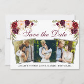 Waterverf Burgundy Floral 3 Foto Save The Date (Voorkant)