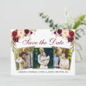 Waterverf Burgundy Floral 3 Foto Save The Date (Staand voorkant)