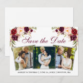 Waterverf Burgundy Floral 3 Foto's Save The Date (Voorkant / Achterkant)
