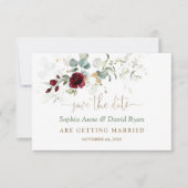 Waterverf Burgundy Floral Airy Leaves Wedding Save The Date (Voorkant)