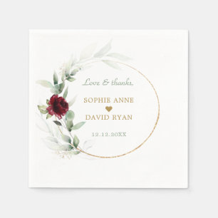 Waterverf Burgundy Floral Airy Leaves Wedding Servet