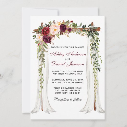 Waterverf Burgundy Floral Arch Kaart (Voorkant)