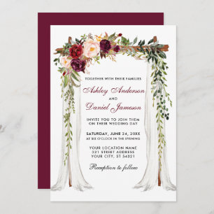 Waterverf Burgundy Floral Arch Kaart