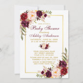 Waterverf Burgundy Floral Baby shower Gold Kaart (Voorkant)