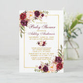 Waterverf Burgundy Floral Baby shower Gold Kaart (Staand voorkant)