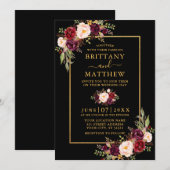 Waterverf Burgundy Floral Black Gold Kaart (Voorkant / Achterkant)